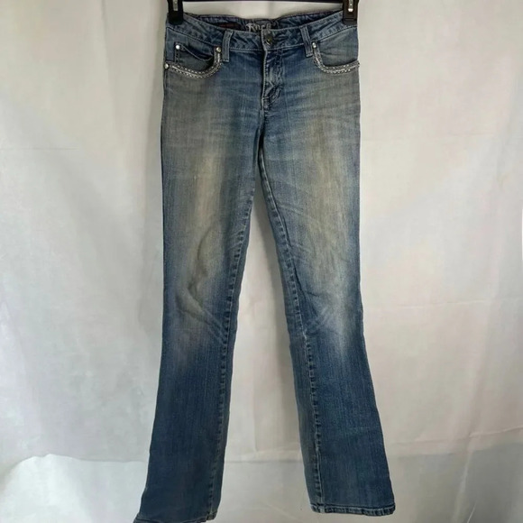 Rock 47 by Wrangler Low Rise Y2k Embellished Bootcut Denim Blue Jeans Sz 30/34 - Picture 8 of 10